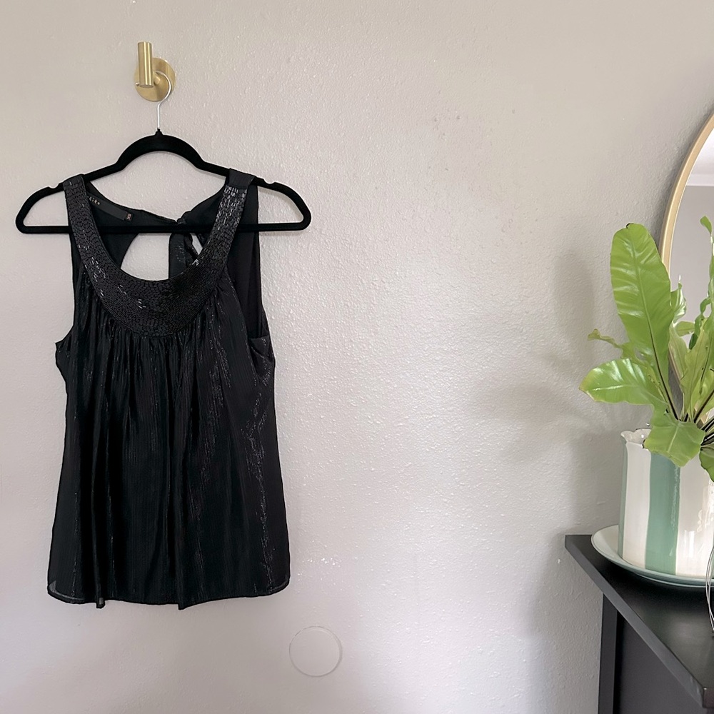 Akiko Silk Sleeveless Blousr with Sequin Accents